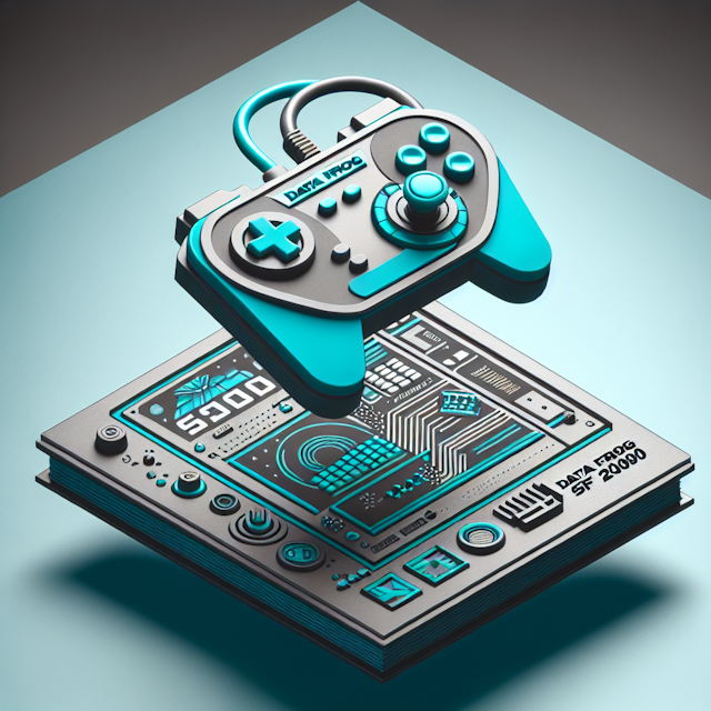 levitating 3-dimensional game controller slate gray game controller other primary elements turquoise hue it feature distin...