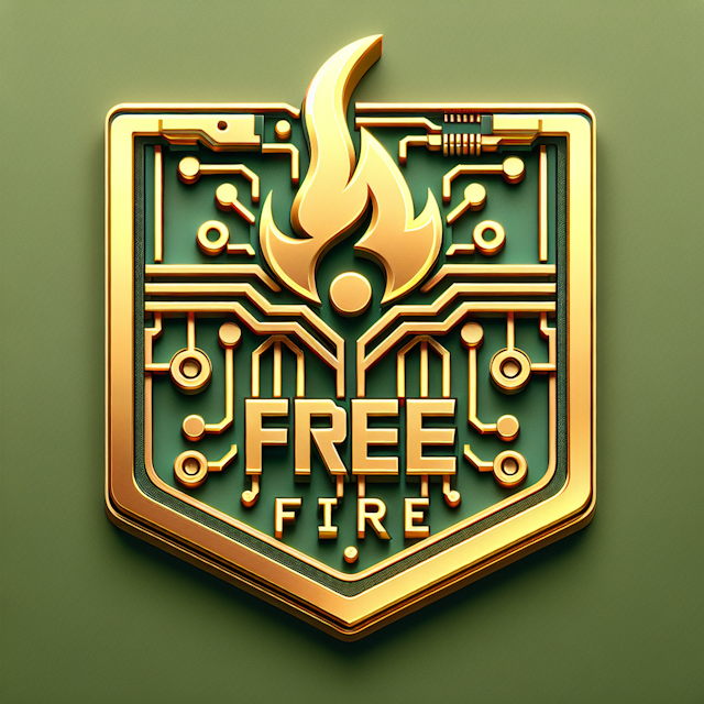 creat 3d high-tech logo gaming organization design feature golden primary elements medium spring green term 'free fire' co...