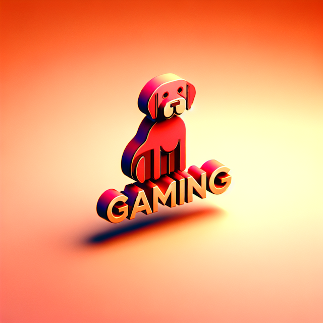 visualize floating 3d logo prominently featuring dog design carry cartoonish aesthetic orange-red color forming backdrop p...