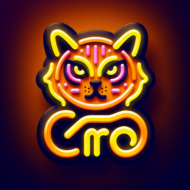 3d neon logo featuring cat design playful cartoonish style incorporating hues vibrant orange primary elements highlighted ...