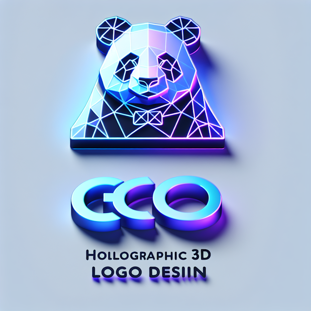 visualize holographic 3d logo design featuring panda design embody elegance medium slate blue color occupying while blue v...