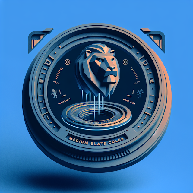 envision 3d futuristic logo levitating lion as central theme logo cast medium slate blue color primary elements including ...