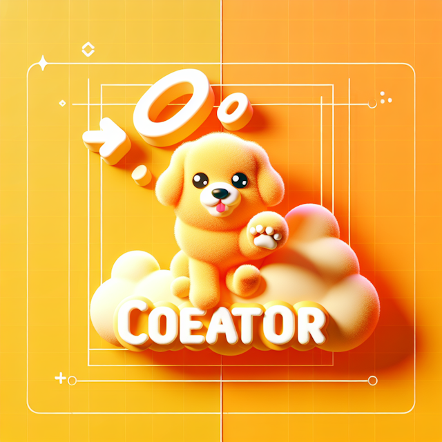 fluffy 3d featuring dog showing affection design cartoon-like style vibrant orange color primary elements light yellow wor...