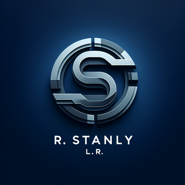 generate modern 3d logo metallic elements deep blue primary elements logo slate gray center design name 'r stanly lr' prom...