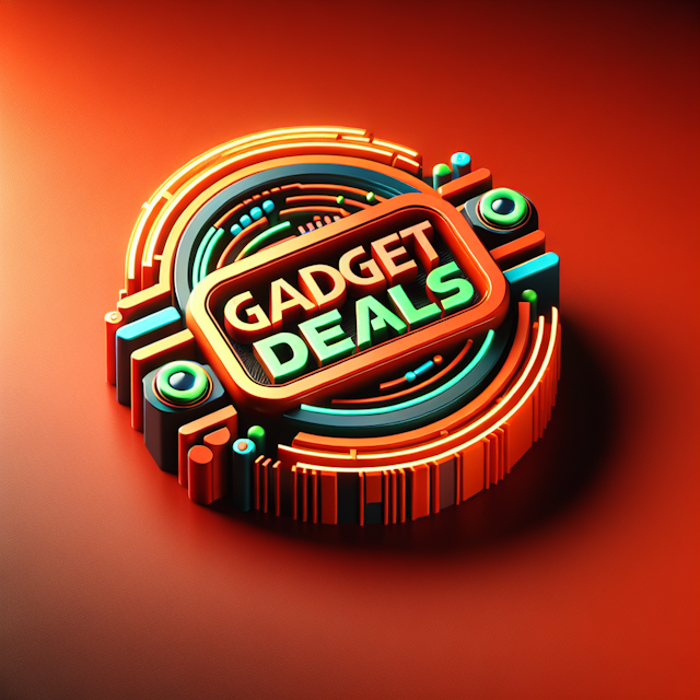 design 3d floating logo technology-themed channel named 'gadget deals' high-tech logo feature orange-red bright green as d...