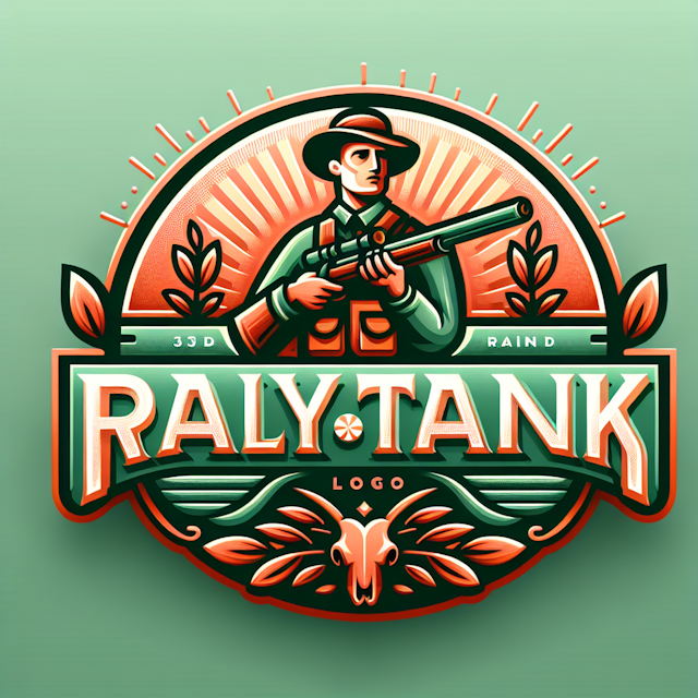 generate radiant 3d logo brand titled 'paly tank' design feature hunter character inspired by vintage aesthetic color sche...