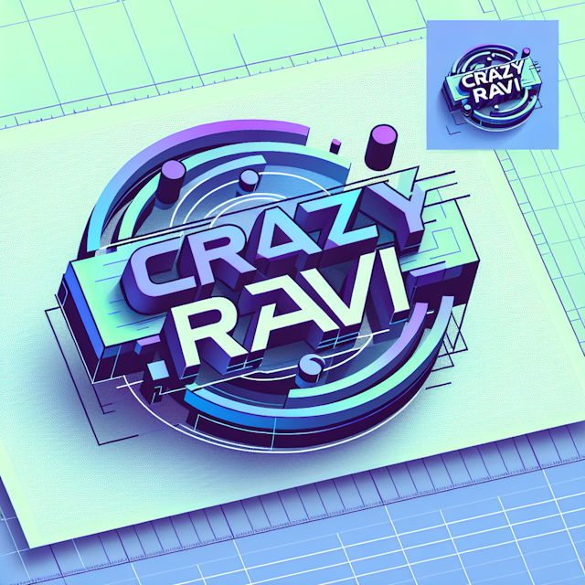 design high-tech style transparent 3d logo prominently displaying words 'crazy ravi' 3d logo created theme 3d animation pa...