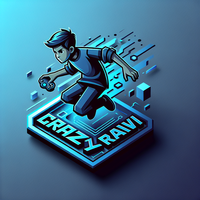 design high-tech themed 3d logo levitating logo include boy who prominently featured color medium slate blue blue-violet p...