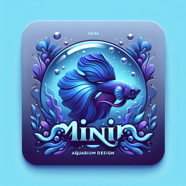 cartoonish future-themed logo 'mini aquarium design' feature medium slate blue color embodying underwater feeling subtle d...