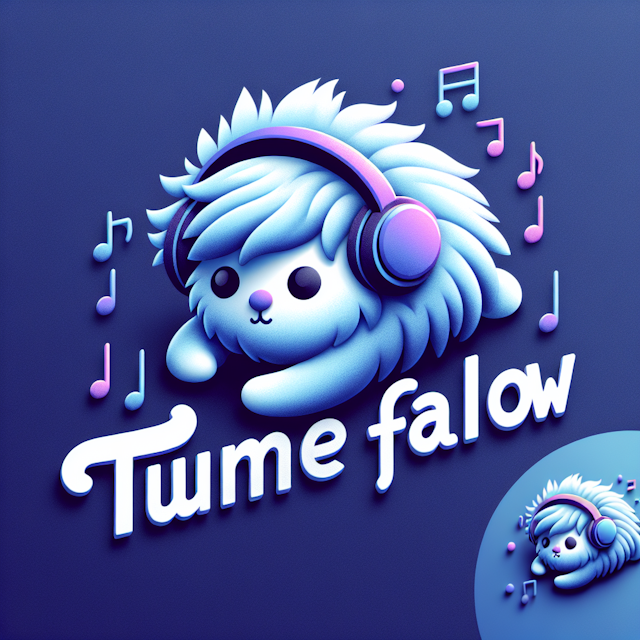 3d soft dreamy logo featuring fluffy character known as tune fallow enjoying music through headphones primary elements blu...