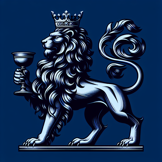 generate three-dimensional modern featuring heraldic lion standing its hind legs lion drawn dark blue deep blue complete i...