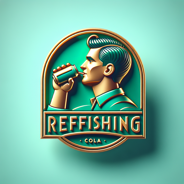 levitate 3d featuring man drinking popular carbonated beverage logo have futuristic design sea green color gold primary el...