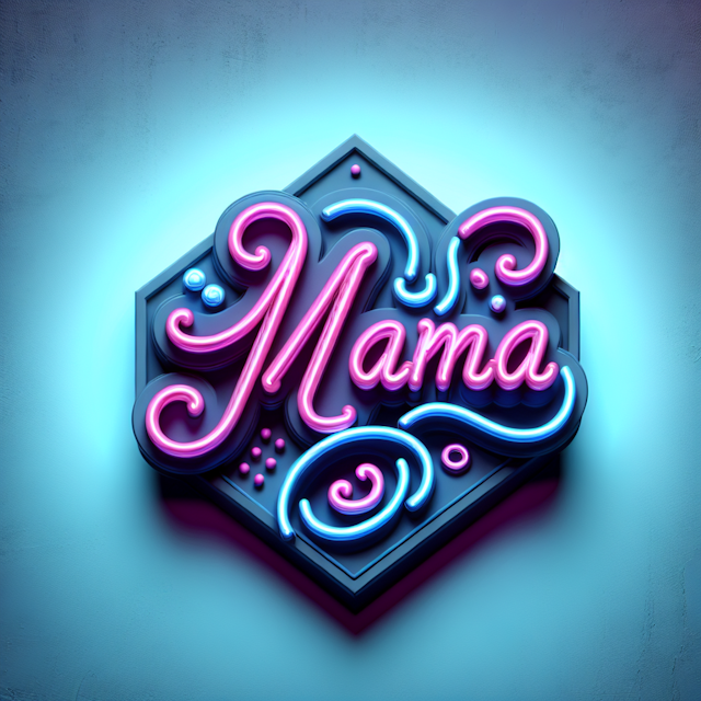 visually stunning neon 3d logo art design industry prominently featuring word 'mama' opt design that's both bold has eleme...