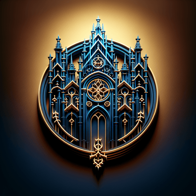 visually stunning glowing 3d logo e-commerce industry design bold embrace gothic architectural aesthetic color rich gold p...