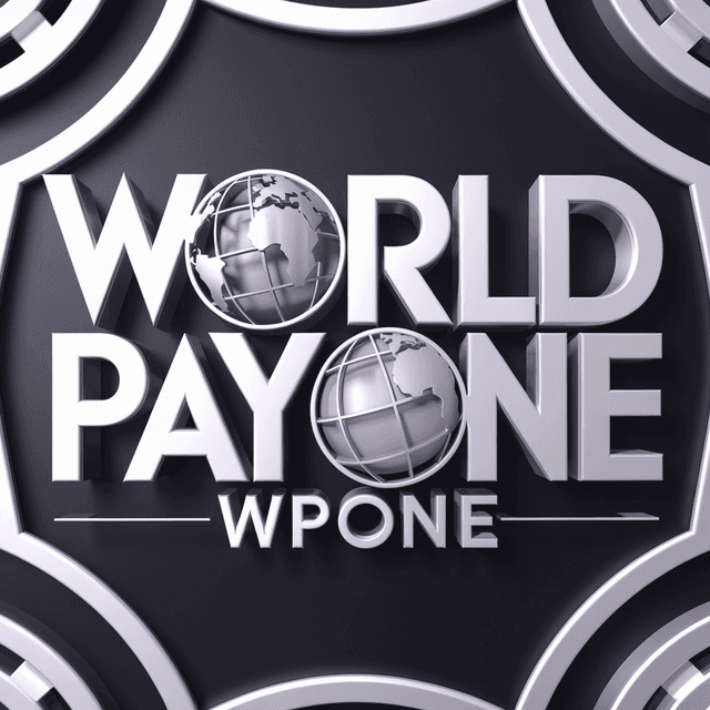 make 3d logo technology industry named "world pay one" slogan named "wpone"