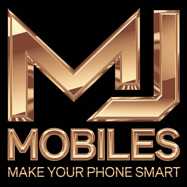 make metalic 3d logo technology industry named "mj mobiles" slogan named "make your phone smart " full color