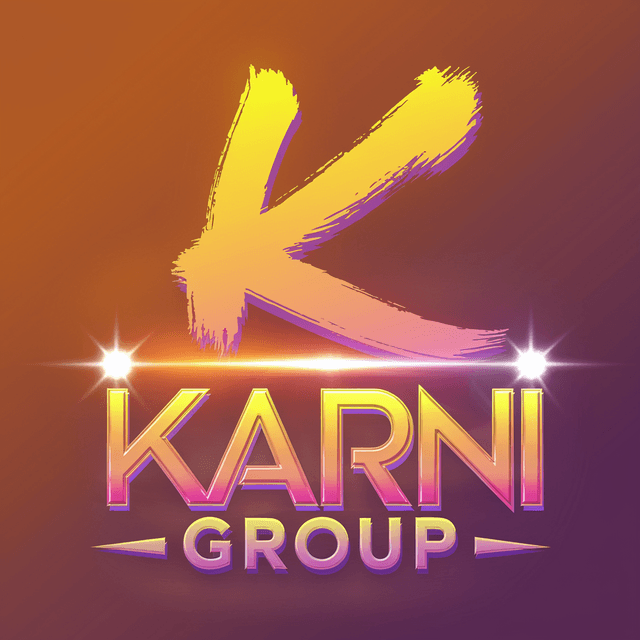 make glowing 3d logo art design industry named "karni group" full color