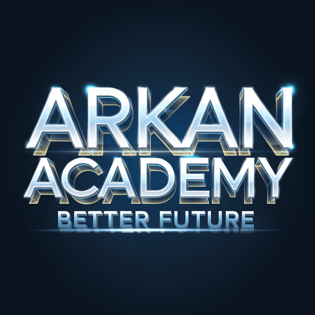 make transparent 3d logo education industry named "arkan academy" slogan named "better future " full color