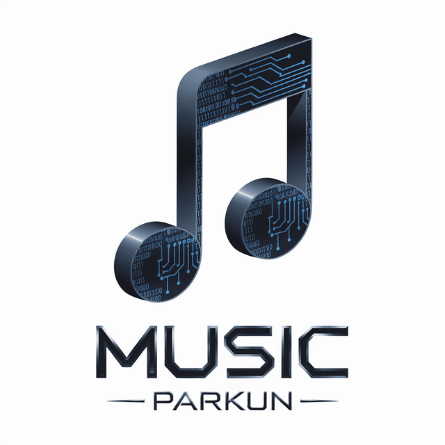 design sleek professional modern  3d logo technology industry named "music" 
     slogan named "parkun" full color