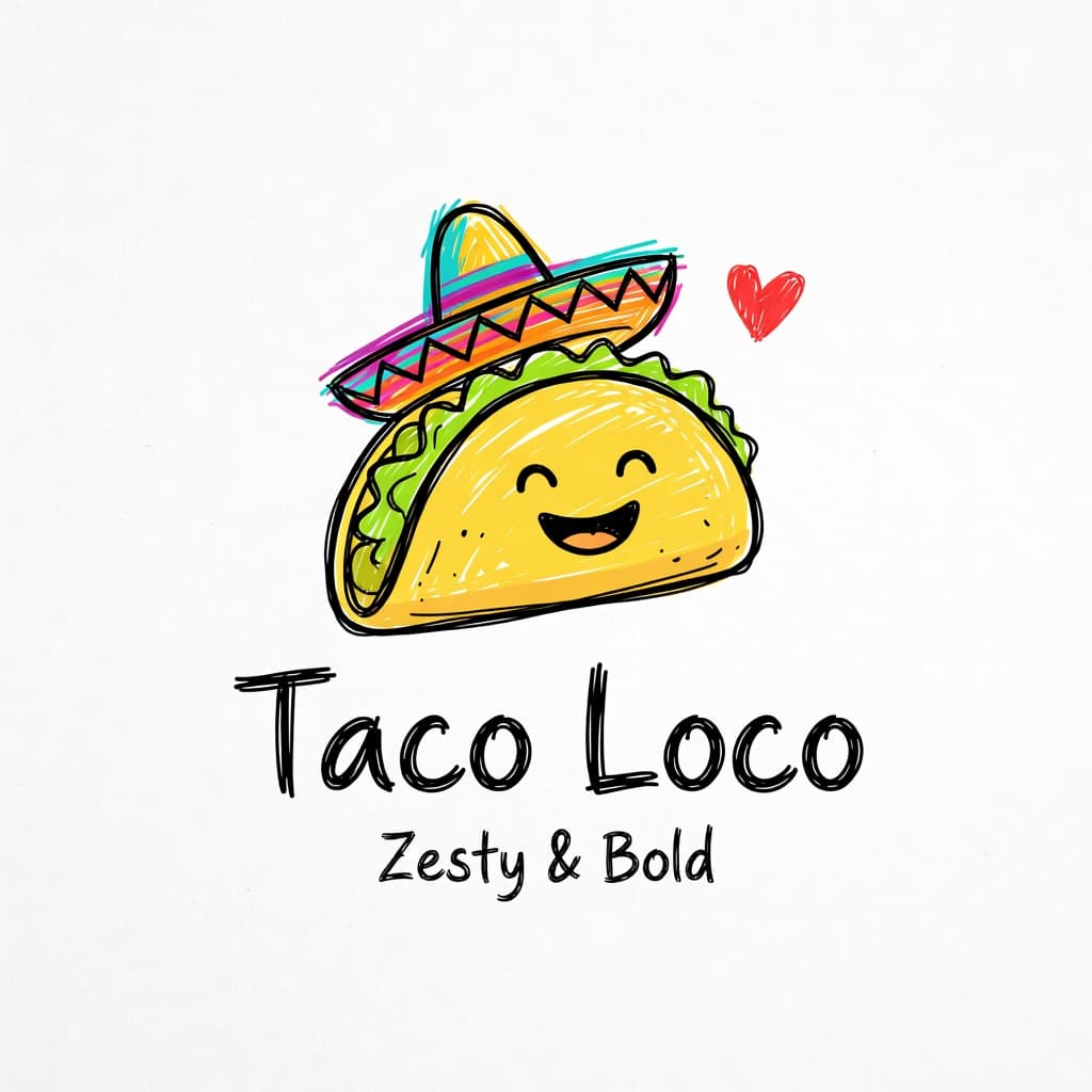 Taco Loco - "Zesty & Bold" (A fun vibrant 3D clay-style smiling taco character wearing a tiny sombrero and holding lime slices)